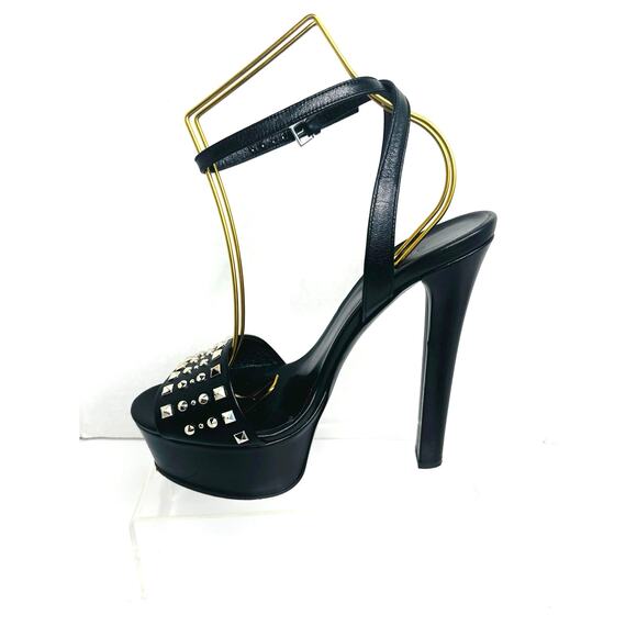 Gucci Black Studded Leila Platform Ankle Strap Heels size EU 38.5 Statement Pump - Picture 2 of 10